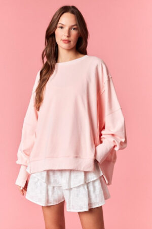 French Terry Hi-low Oversized Top Blush