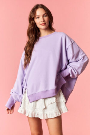 French Terry Hi-low Oversized Top Lavender