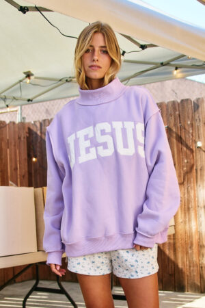 Jesus Mock Neck Sweatshirt Lavender