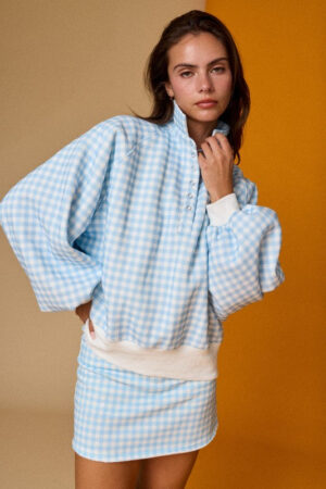 Gingham Quarter-Snap Pullover Blue/White