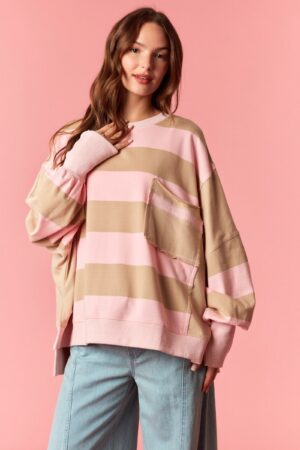 Striped Pocket Sweatshirt Light Pink/Mocha