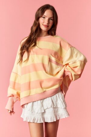 Striped Pocket Sweatshirt Peach/Yellow