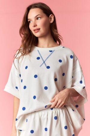 Polka Dot Print Top Off White/Royal