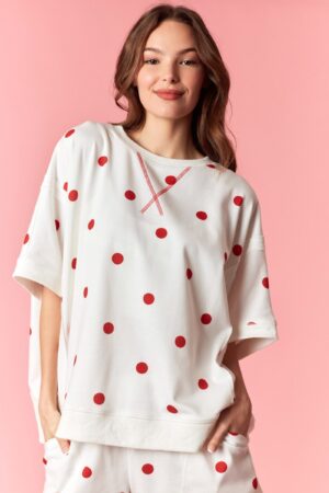Polka Dot Print Top Off White/Red