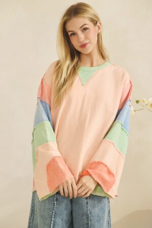 Pastel Horizon Colorblock Top Peach