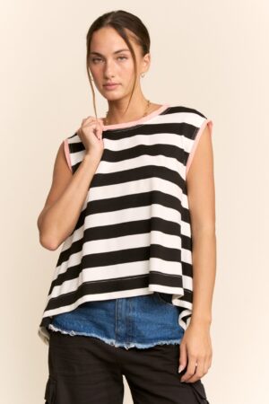 Striped Sleeveless Relaxed Fit Top Black/White