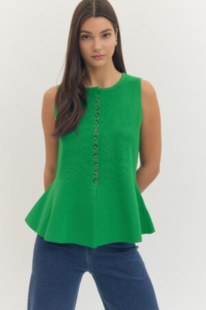 Solid Sleeveless Knit Top Green