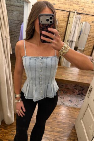 Pearl Button Down Top Demin