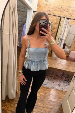 Western Buckle Strap Top Denim