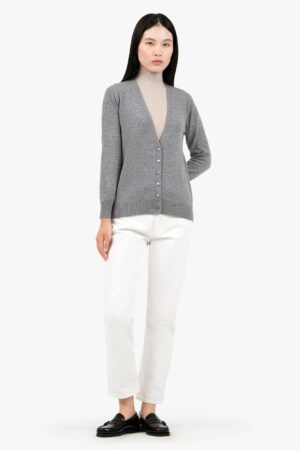 Women's Essential V-Neck Cardigan - Mid Grey